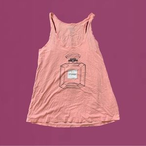 Stussy Women’s Coral Pink Tank Top with Perfume Graphic Design